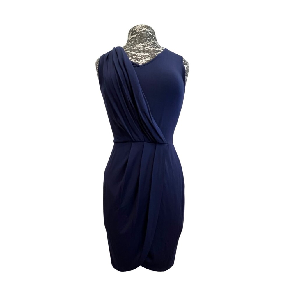 TART Dress Sleeveless‎ Draped Ruched Wrap Navy Blue Fitted Stretch Casual S